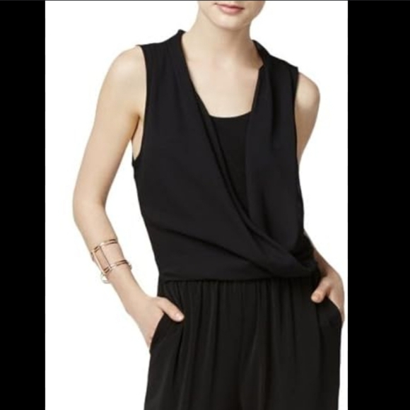 Bar III Black V-Neck Jumpsuit with Tapered Fit - Picture 2 of 11
